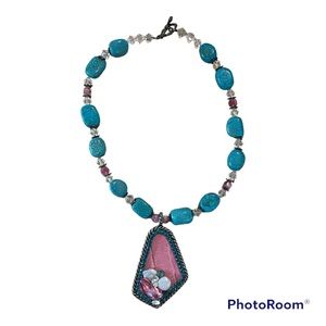 Women’s Turquoise Necklace with Unique Metal Pendant